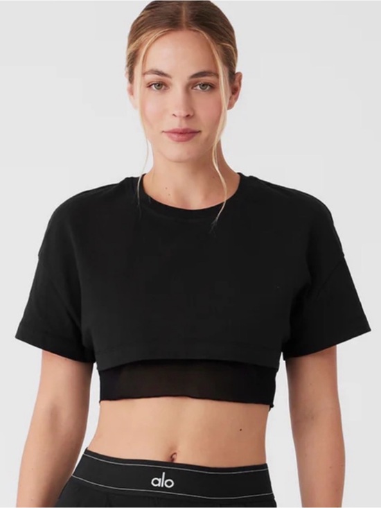 ALO Yoga Tops - ALO YOGA- Made You Look Crop Cropped Short Sleeve Mesh Layered Tee- Black M